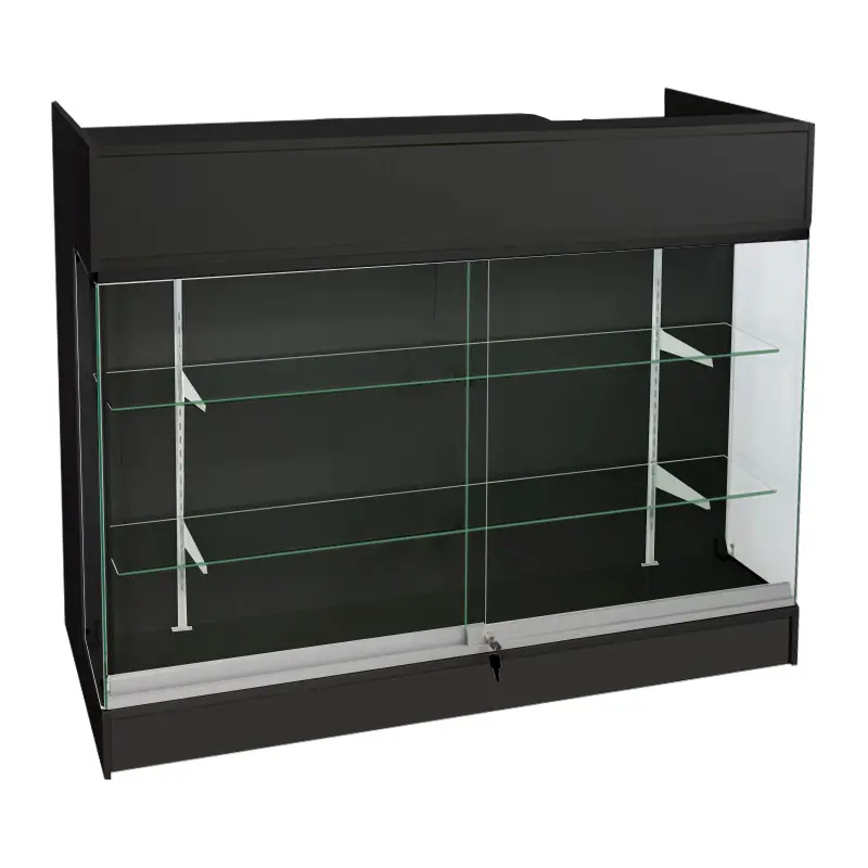 4’ Ledge Top Counter w/ Glass Front - Black