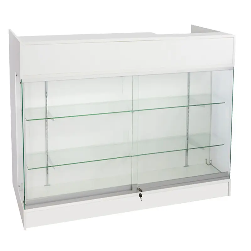 4’ Ledge Top Counter w/ Glass Front - White 