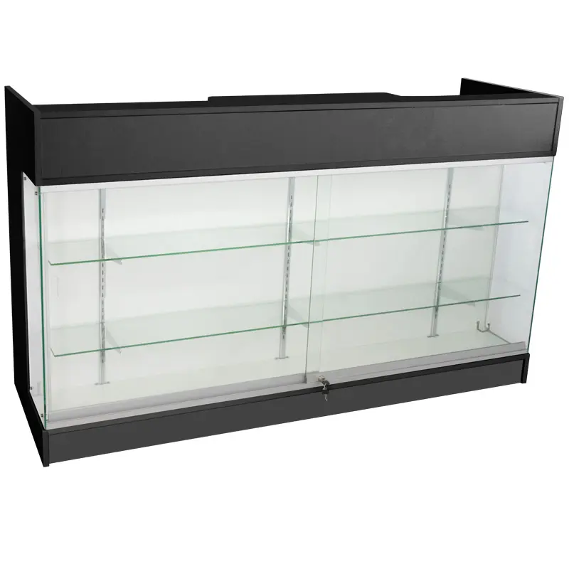 6’ Ledge Top Counter w/ Glass Front - Black