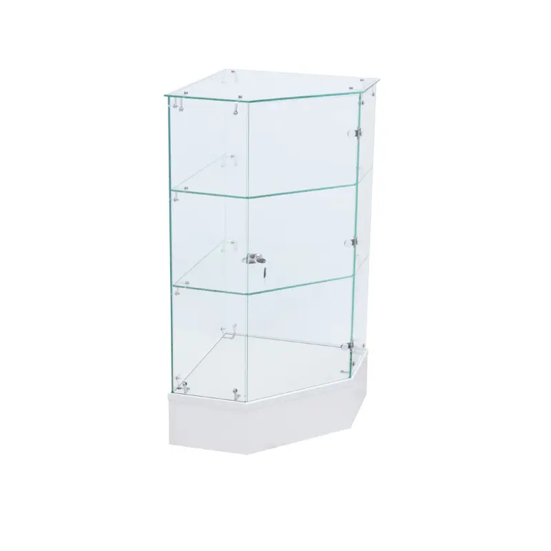 Full Vision Pentagon Frameless Corner w/ Locking Swing Door - White
