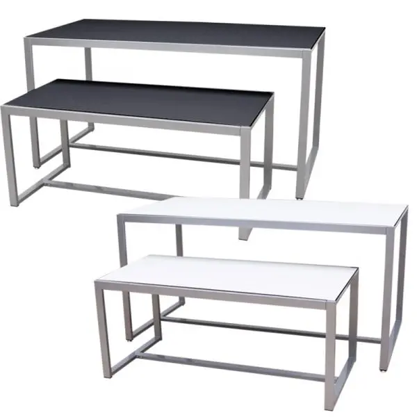 Modern Silver Nesting Table Set - Reversible Black / White Tops
