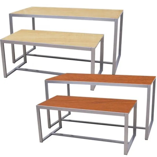 Modern Silver Nesting Table Set - Reversible Maple / Cherry Tops