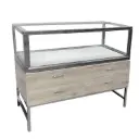 48" Luxury Showcase w/ Locking Storage & LED Lights - Barnwood, Chrome Metal Frame