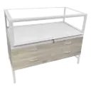 48" Luxury Showcase w/ Locking Storage & LED Lights - Barnwood, White Metal Frame