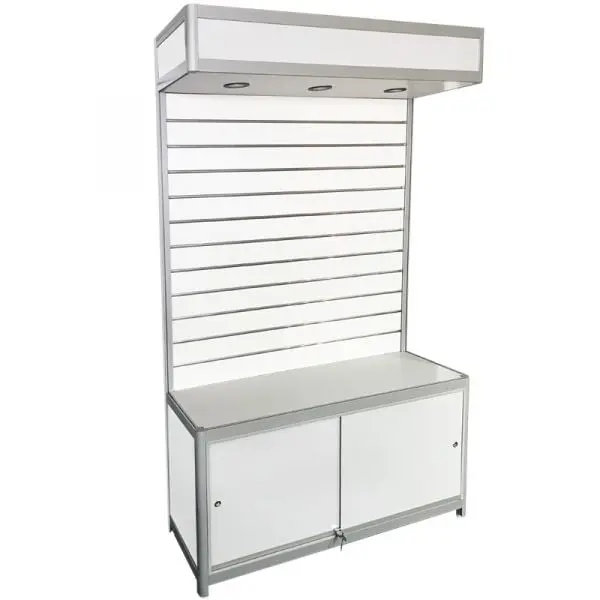 LED Slatwall Display w/ Storage - White