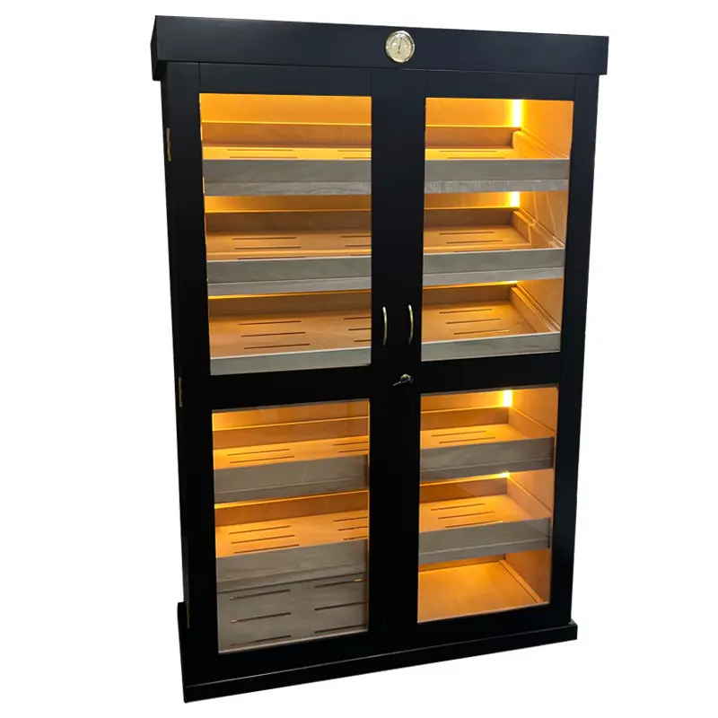 Double Door Cigar Cabinet Humidor - Black