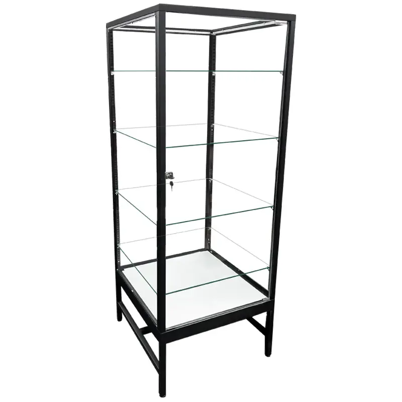 Luxury Glass Tower w/ Locks & LED Lights - Black