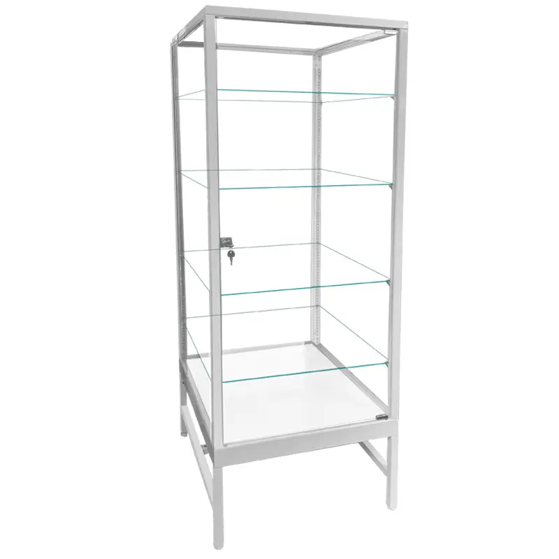 Luxury Glass Tower w/ Locks & LED Lights - White