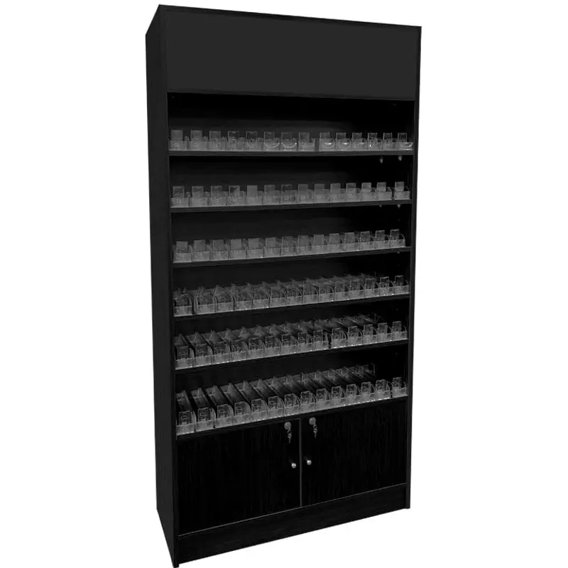 Cigarette Wall Case Display Cabinet With Acrylic Pushers - Black