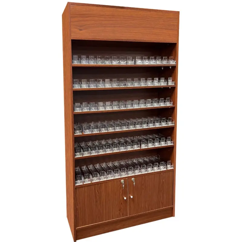 Cigarette Wall Case Display Cabinet With Acrylic Pushers - Cherry