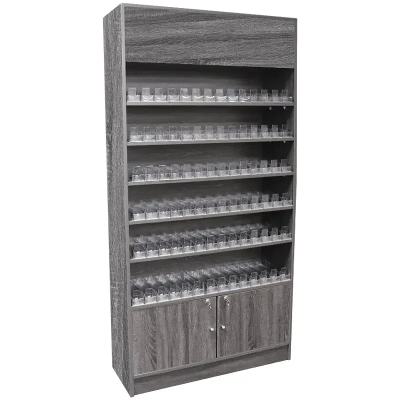 Cigarette Wall Case Display Cabinet With Acrylic Pushers - Rustic Gray