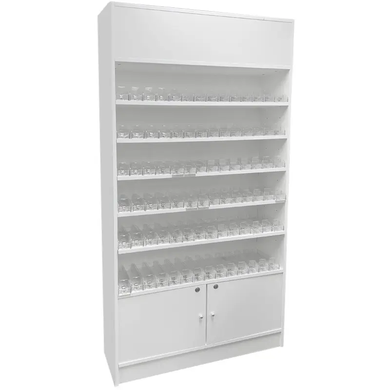 Cigarette Wall Case Display Cabinet With Acrylic Pushers - White