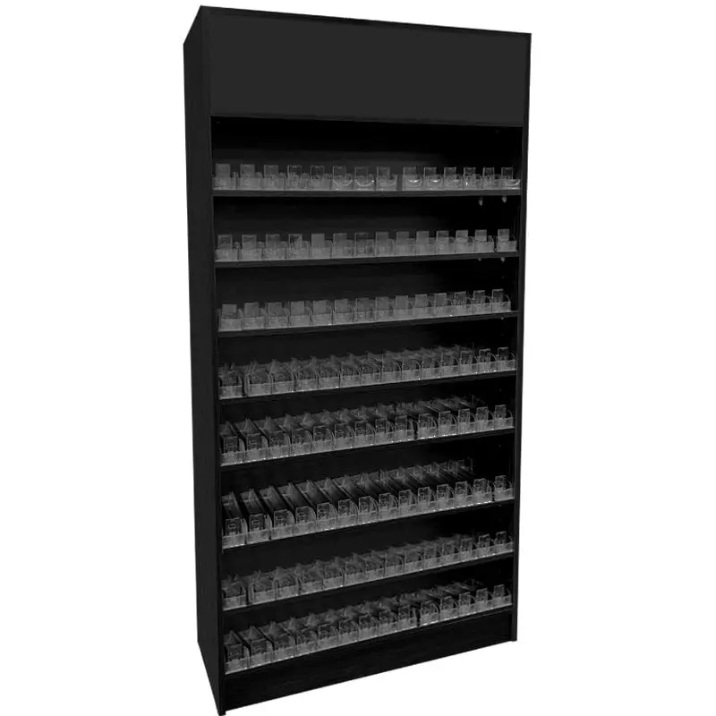 Cigarette Wall Case Display w/ Acrylic Pushers & Top Storage - Black