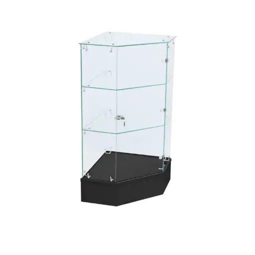[SAGPD18B] Full Vision Pentagon Frameless Corner w/ Locking Swing Door - Black