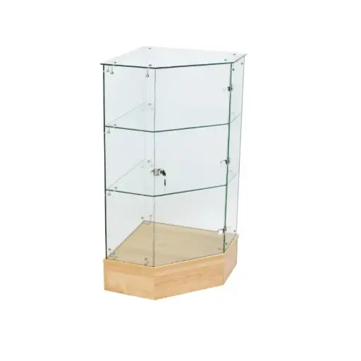 [SAGPD18M] Full Vision Pentagon Frameless Corner w/ Locking Swing Door - Maple 