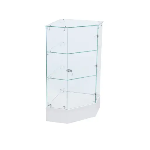 [SAGPD18W] Full Vision Pentagon Frameless Corner w/ Locking Swing Door - White