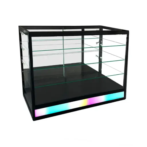 [SGCX4-RGB] 4' Radius Edge Glass Showcase with Dynamic RGB Chasing Lights