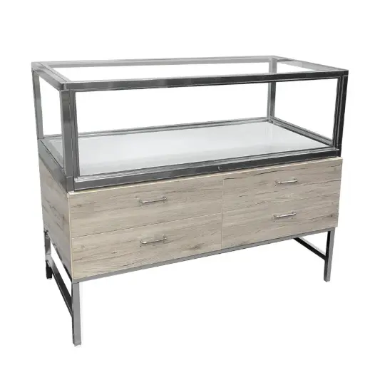 [LSWS4BW] 48" Luxury Showcase w/ Locking Storage & LED Lights - Barnwood, Chrome Metal Frame