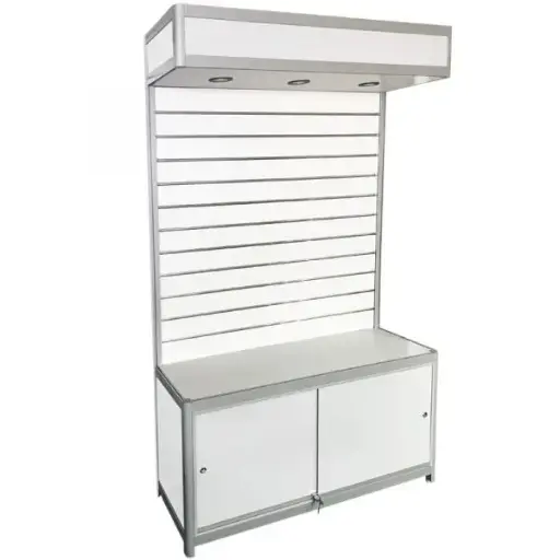 [ASWS-W] LED Slatwall Display w/ Storage - White